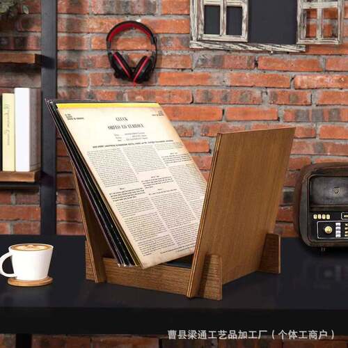 跨境实木CD展示架黑胶唱片收纳架客厅书房倾斜式可拆卸置物架