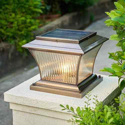 太阳能柱头灯全铜户外防水门柱灯简约别墅花园围墙灯庭院大门口灯