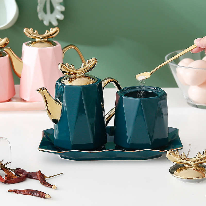 陶瓷油壶醋瓶组合家用厨房餐厅食堂醋壶套装大容量防漏酱油分装瓶