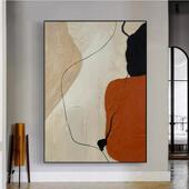 手绘岩油画色暖色JFC调客肌厅装 饰画砂立体厚理画现代抽象玄橙关