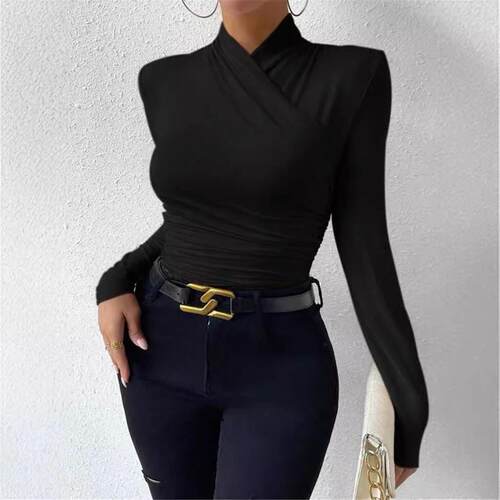 Fashion Women T-shirt Long Sleeve Crew Neck Solid Slim Fit