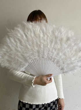 羽毛幻彩发光扇子LED荧光折扇大号羽毛扇夜店酒吧gogo互动道具