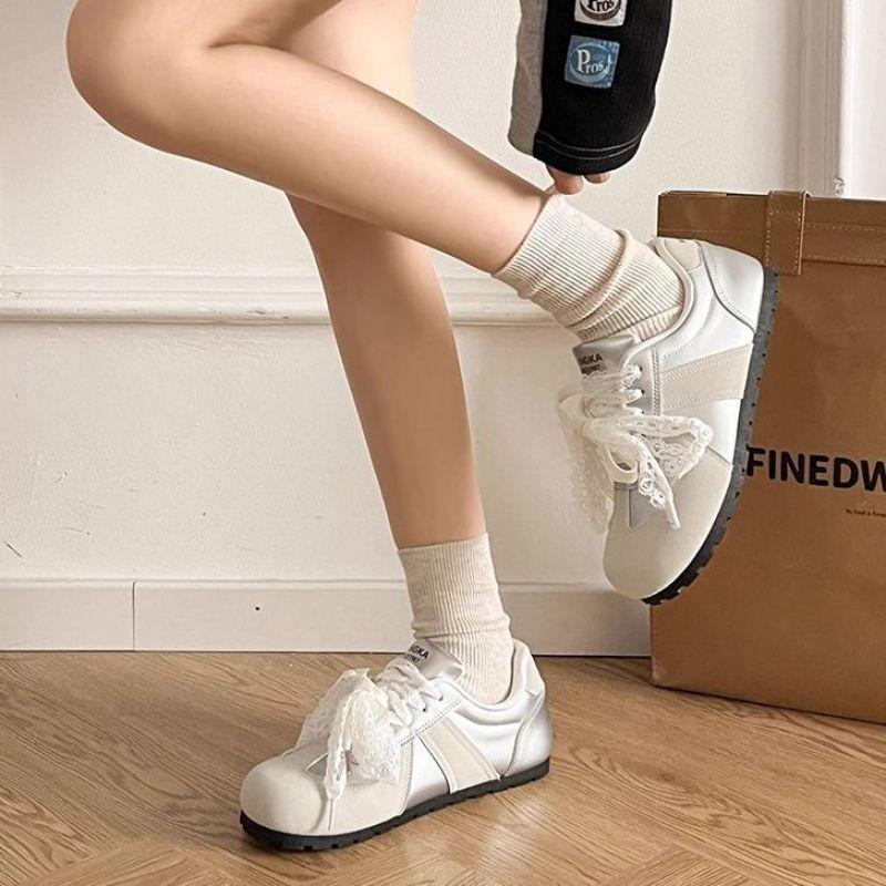 潮牌小众轻薄银色芭蕾运动老爹鞋