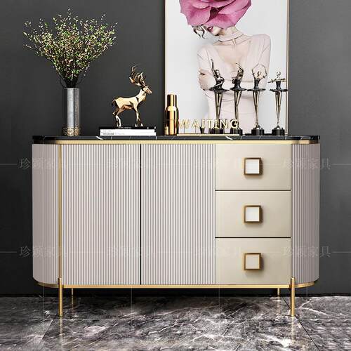 轻墙奢餐边现代简柜约用靠装饰储三抽2门物柜家客厅入户门厅玄关