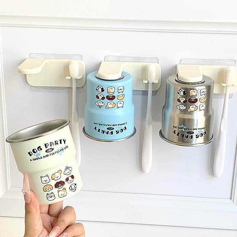高颜值卡通小狗漱口杯304不锈钢情侣洗漱杯壁挂式收纳刷牙杯js38