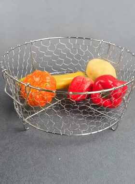 厨房沥水篮304不锈钢水果篮家用碗碟收纳篮Hin手工制作新款置物篮