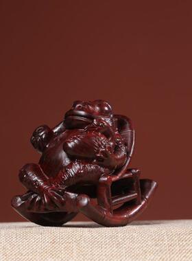 绿檀紫檀人生家摆蟾蜍一祥体刻自在雕惬意文玩摆件件吉物