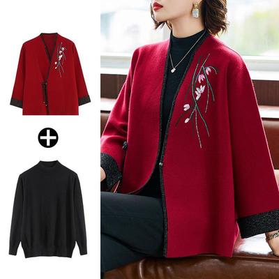 妈妈洋气中式针织短款外套中年女春装结婚礼服中老年春秋婆婆婚宴