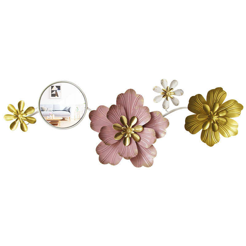 现代粉色立体花朵壁挂金属圆镜挂件客厅沙发背景墙壁挂饰样板间壁,家居饰品,壁饰,淘宝优惠券,粉丝福利购,淘宝优惠卷