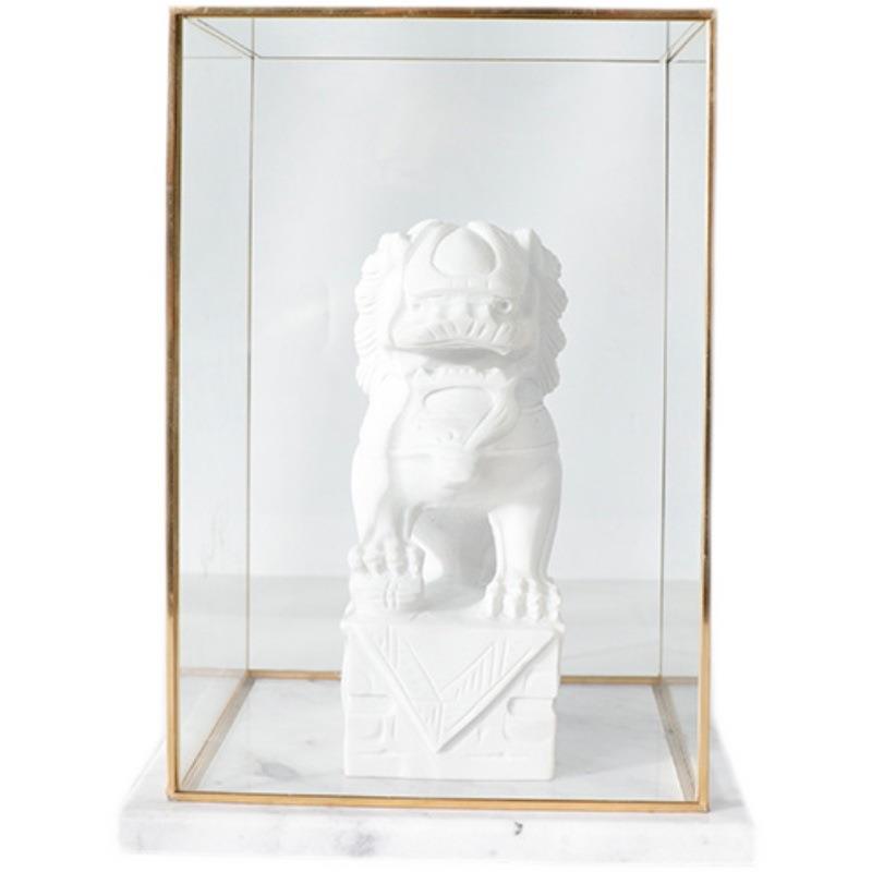 简约轻奢黄铜玻璃防尘罩子透明摆件展示框玄关大理石装饰品
