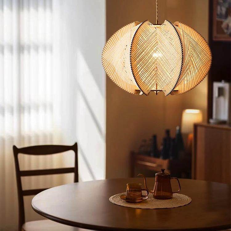 侘寂风日式吊灯餐厅吧台卧室民宿客厅复古创意个性绳编实木灯具