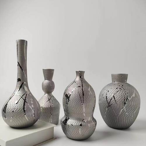 新中式陶瓷镀银花瓶花器摆件样版房展厅客厅售楼处玄关装饰品创意
