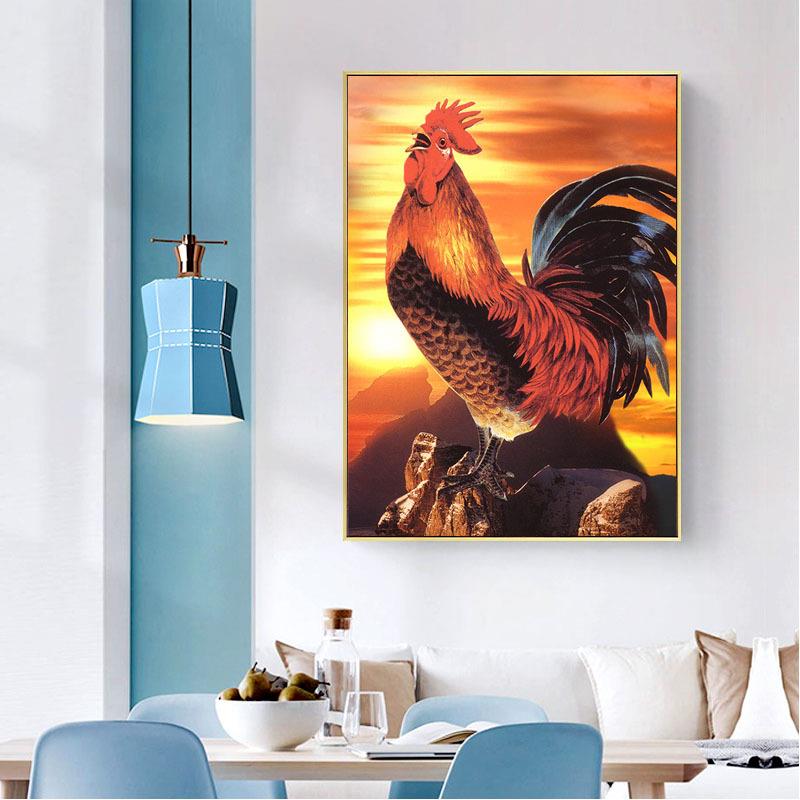 公鸡装饰画祥挂ZWM1288M画中式风格玄关廊入户壁新画走吉过道墙面