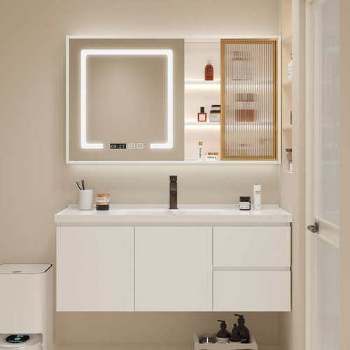 智能浴室柜轻奢实木浴室柜卫生间洗漱台悬挂式洗手盆柜组合陶瓷盆