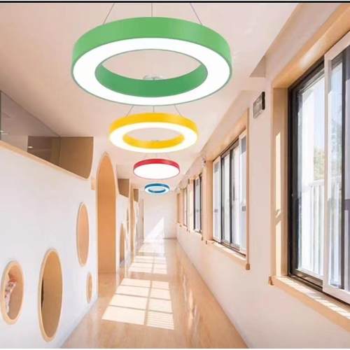 彩色约护眼办公135室环形吊简室圆形异形led吊灯教幼儿园造型吊灯