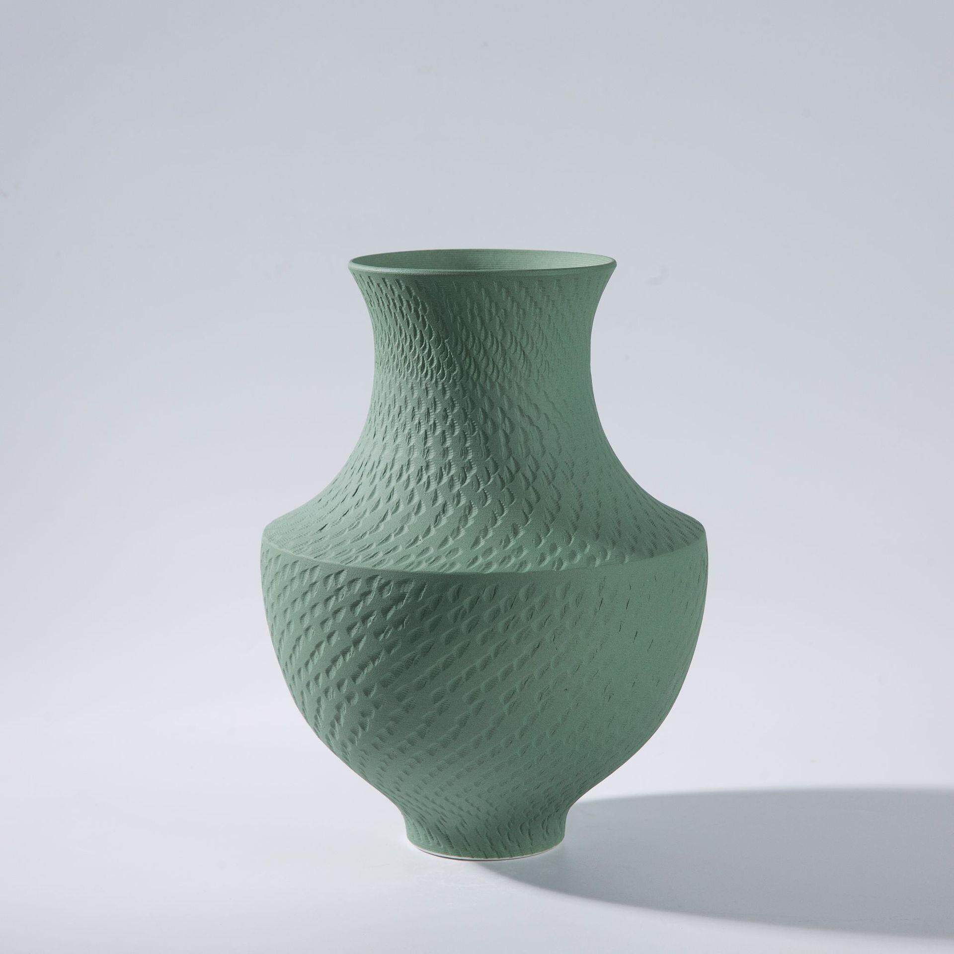 景德镇高温陶瓷花瓶中式简约孔雀绿九件套陶瓷工艺品