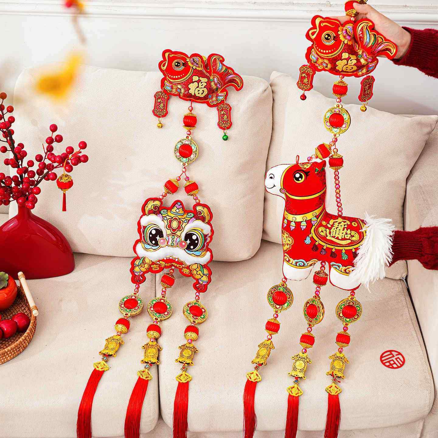 2026年生肖马室内挂件爆品马年新年春节醒狮入户门喜庆布置挂饰,节庆用品/礼品,节日装扮用品,淘宝优惠券,粉丝福利购,淘宝优惠卷