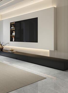 意式极简黑色岩板电视柜茶几组合现代简约客厅家用落地电视柜高级