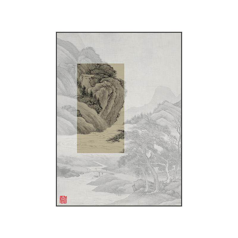 新中式竖版装饰画禅意玄关挂画方形书房茶室样板房软装壁画国画