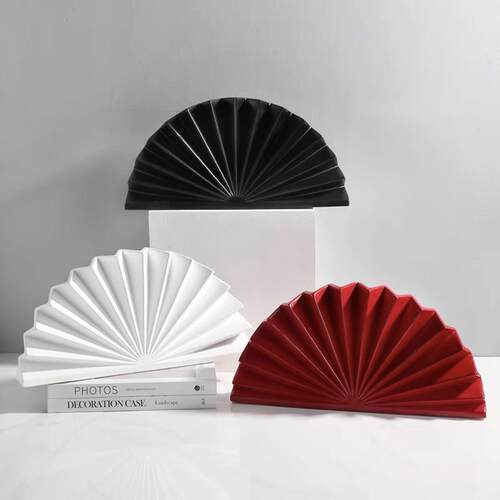 新中式简约现代折扇树脂摆件样板间客厅玄关博古架家居装饰艺术品