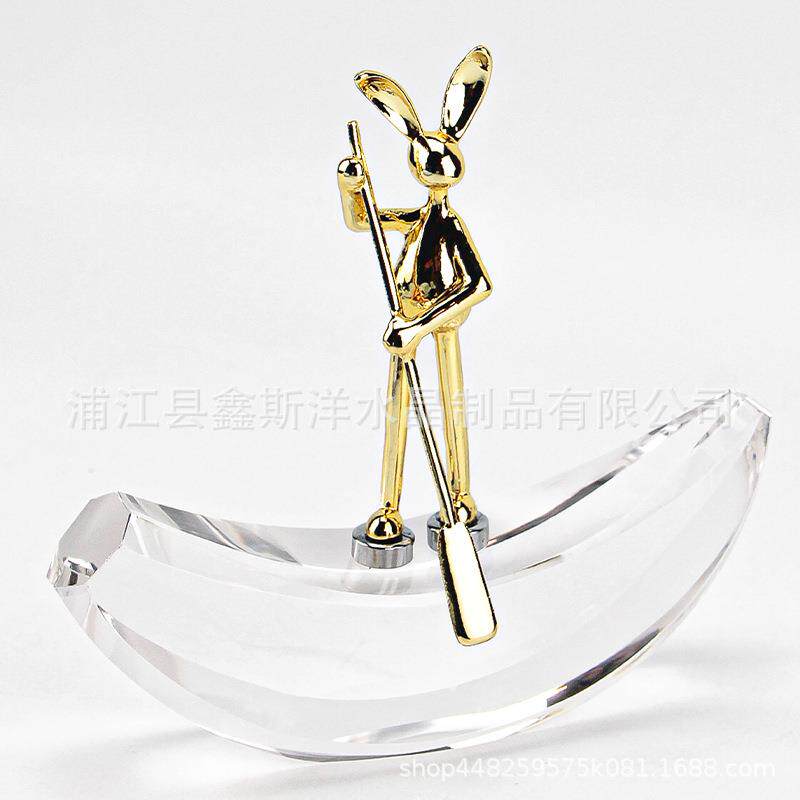 轻奢百搭小金兔香蕉船水晶摆件民宿客厅卧室玄关酒店家居装饰品