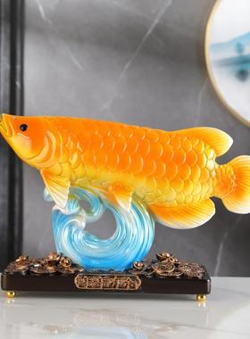 新款招年财金龙鱼件年余有摆办公室玄关酒柜电视柜装饰品公司开业