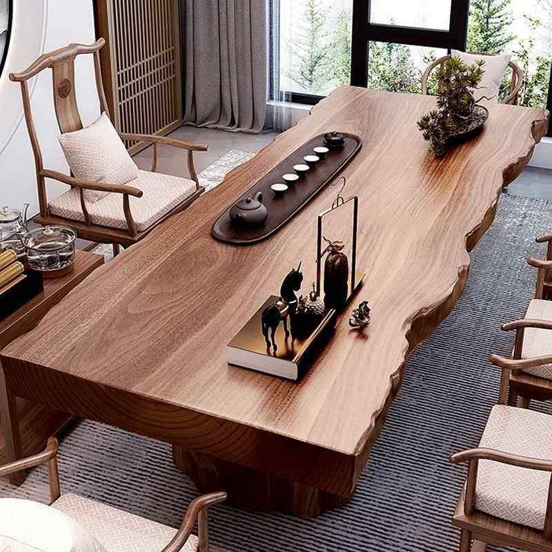 中式新中式办公桌几茶桌简约茶台实木泡茶桌大板原木茶桌椅组合