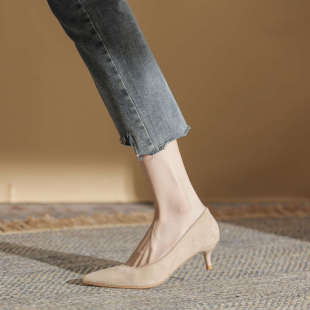 3厘米3公分小跟鞋三厘米五厘米裸色高跟鞋女细跟低跟绒面工作鞋女