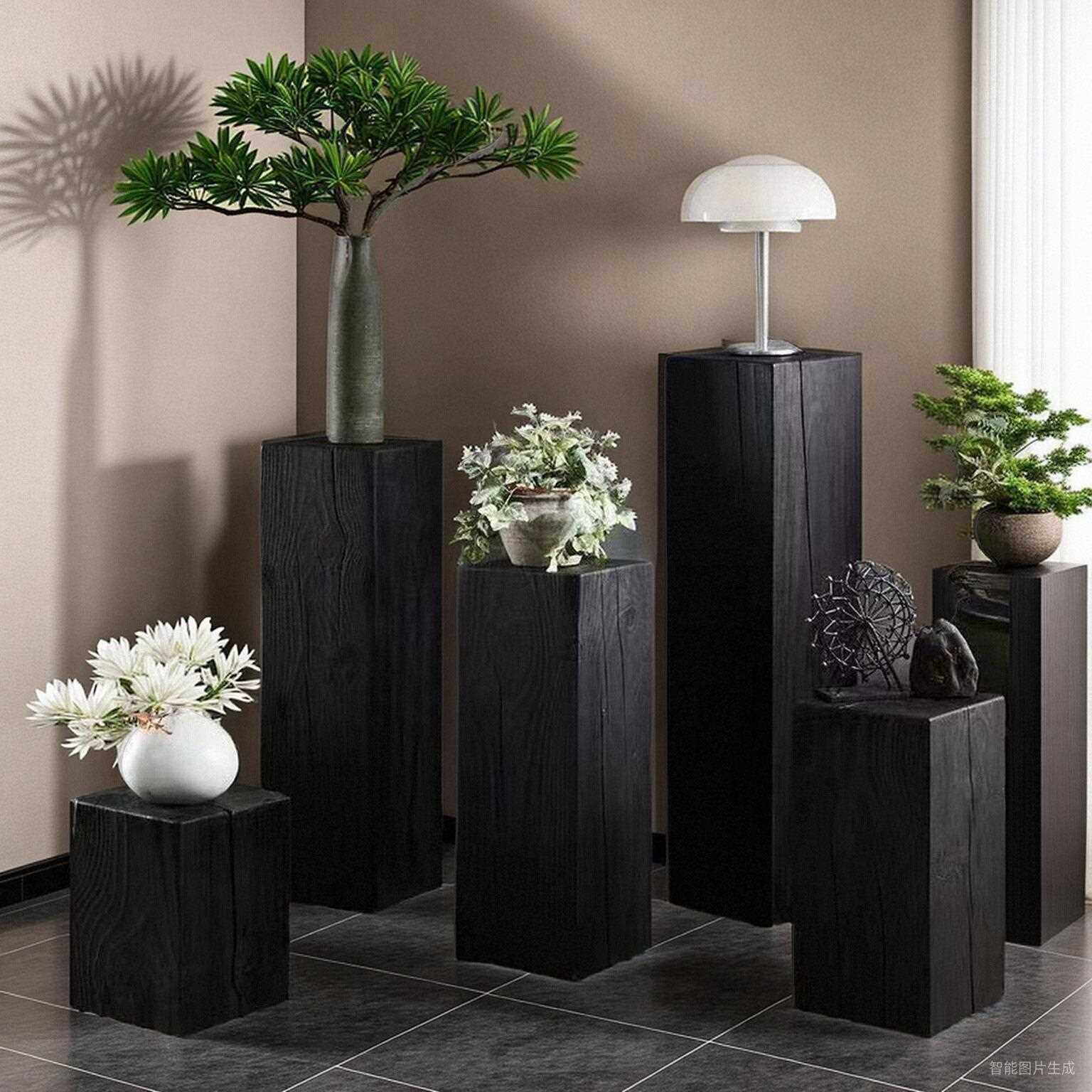 碳化黑根雕实木木墩展示地台底座方形立柱服装展示架产品陈列展柜,商业/办公家具,展示地台/底座,淘宝优惠券,粉丝福利购,淘宝优惠卷