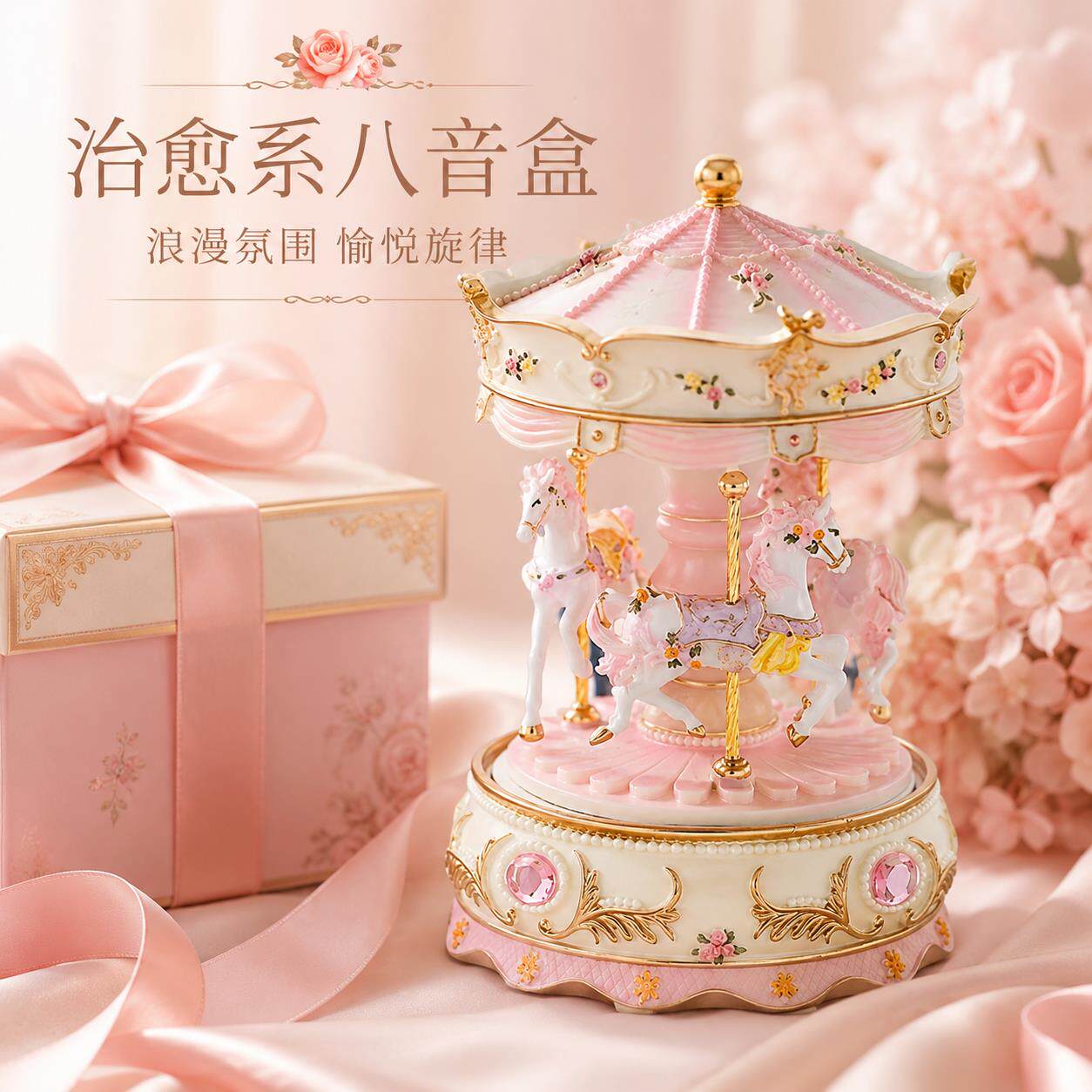 旋转音木马女孩子生日礼物生音乐盒八盒主10花语一辈岁送女公女友