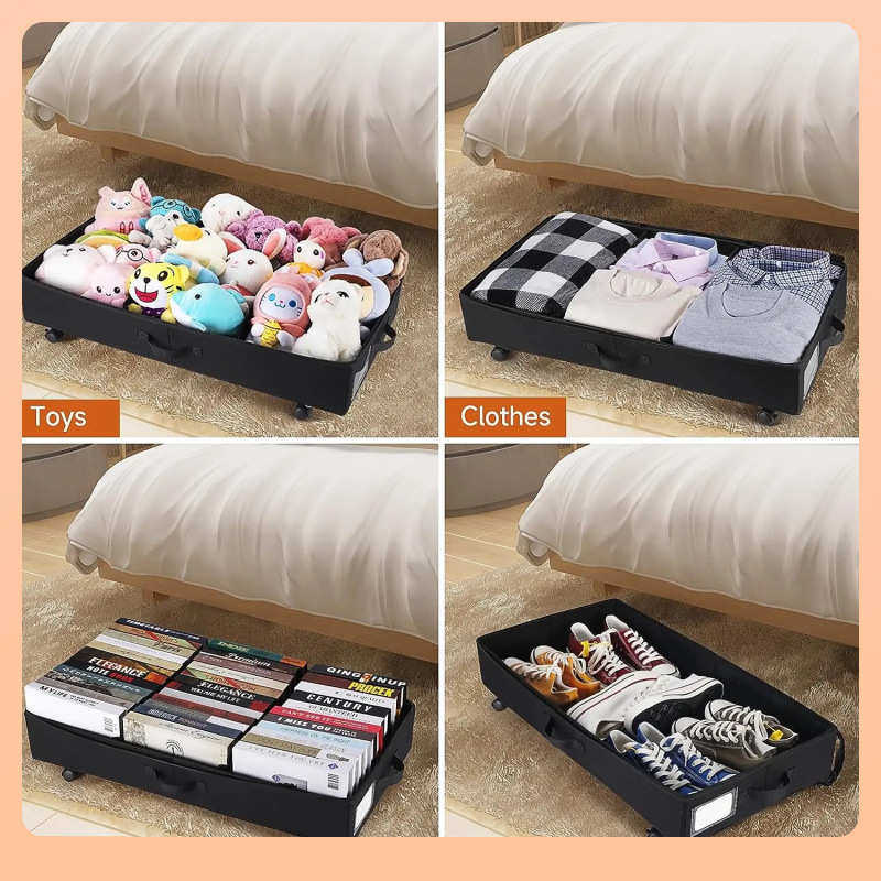 ¢布艺可折叠床底收纳箱滑轮衣服整理箱带盖防尘床下家用杂物储物