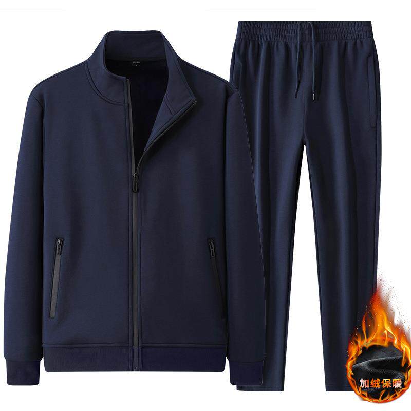 加绒加厚开衫春秋冬休闲运动两件套装纯棉运动保暖家居服跑步晨练