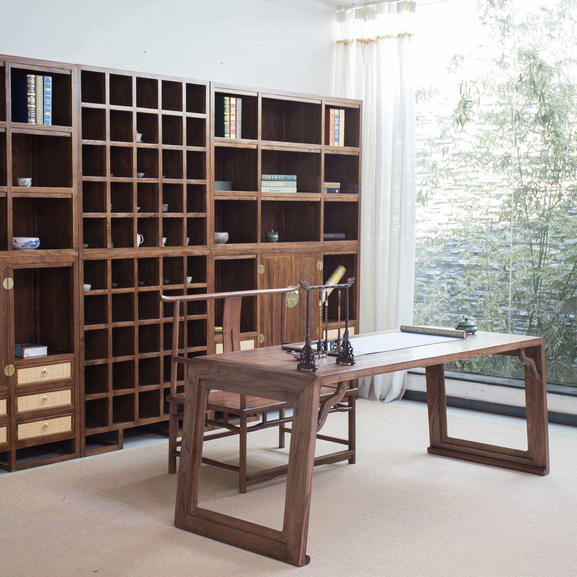 新中式茶桌办公会客桌组合黑胡桃木茶台中式餐桌泡茶台茶桌椅组合