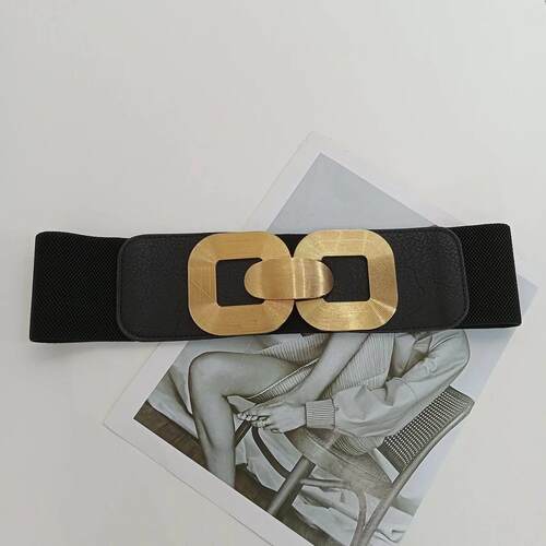 Elastic Black Corset Belt Female Waist Gold Buckle Sretch Cu