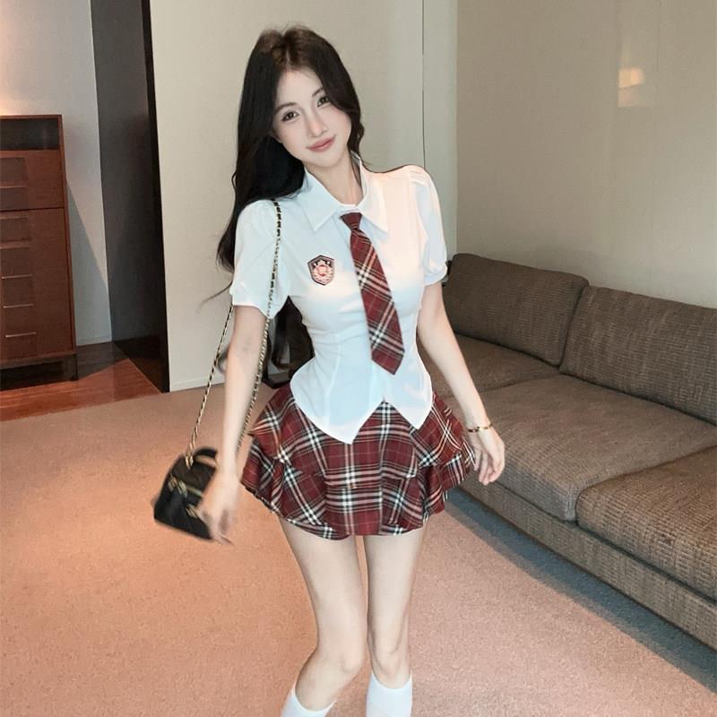 减龄套装制服柔式足浴技师工作服学院风气质两件套收腰显瘦短袖