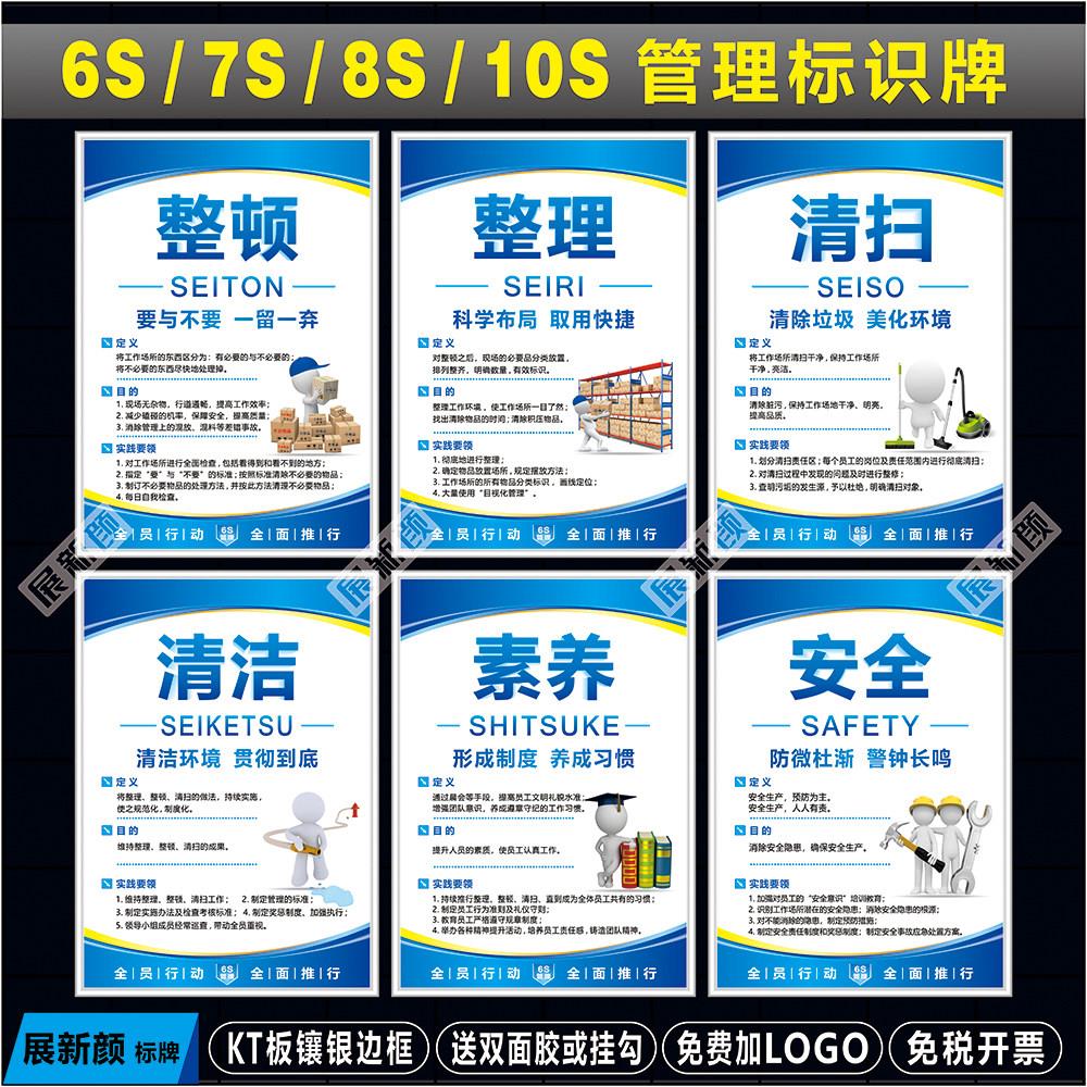 6S管理标识牌 车间7S标语挂图仓库8S宣传海报公司10S企业文化展板