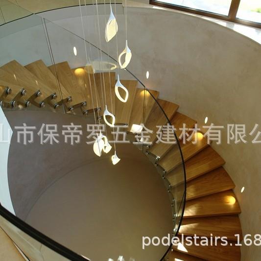 弧型旋转钢木楼梯钢化双层玻璃栏杆护栏扶手家用别墅