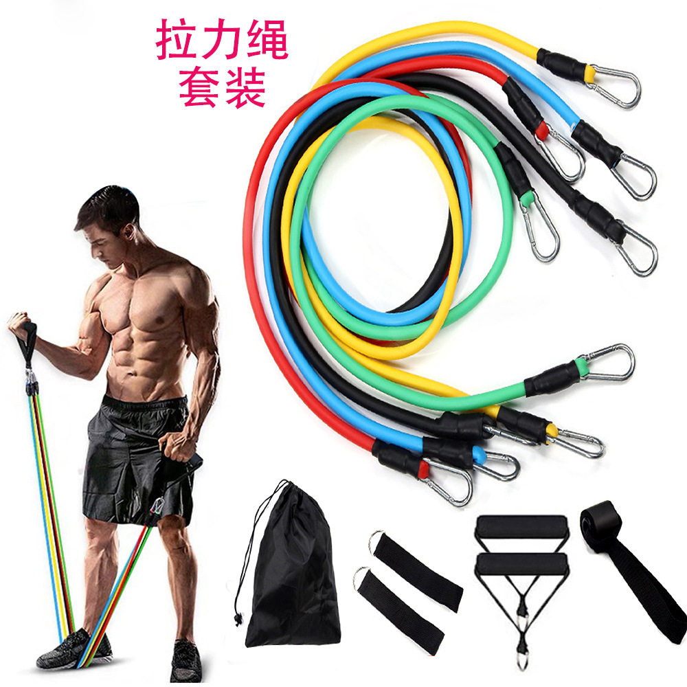 11件套拉力器多功能TPE拉力绳一字拉力带健身训练器材弹力绳带