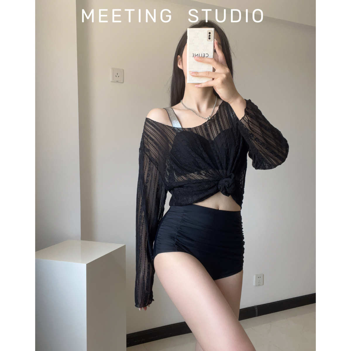 游泳衣女2025新款性感聚拢罩衫比基尼保守长袖分体三件套显瘦泳装