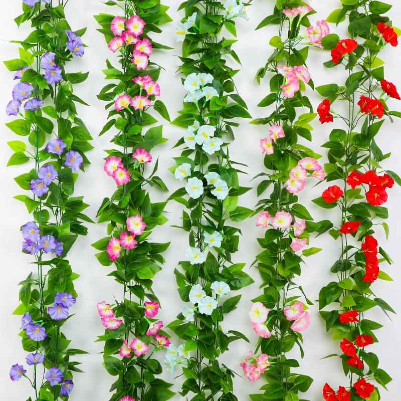 彷真藤条牵牛花绿叶装饰假树叶悬吊式天花板绿藤蔓塑料花藤水管道