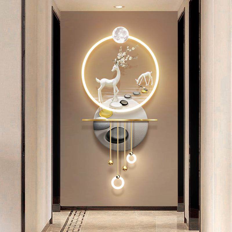 玄关装饰画轻奢现代高档led灯壁画走廊过道尽头寓意好的立体挂画