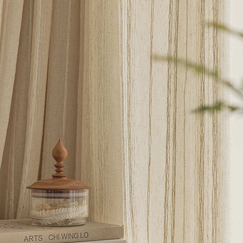 日式亚麻扶风纱窗纱中古窗帘纱帘客厅飘窗原木风透光不透人白纱