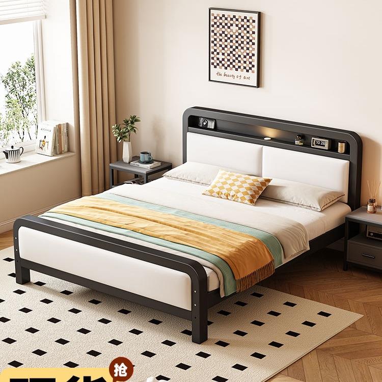 铁艺床双人床家用卧室儿童不锈钢加粗加厚出租房用铁床1米5铁架床