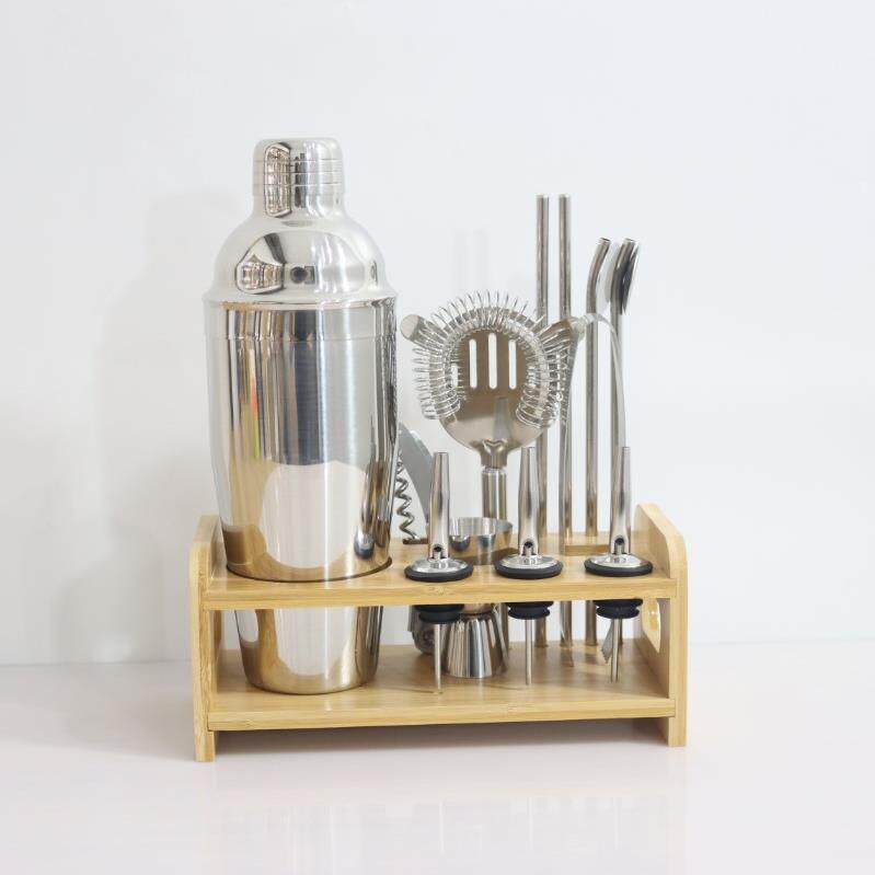 跨境厂销不锈杯钢调酒器套装酒具开口架-1装调套酒杯鸡尾酒架木套