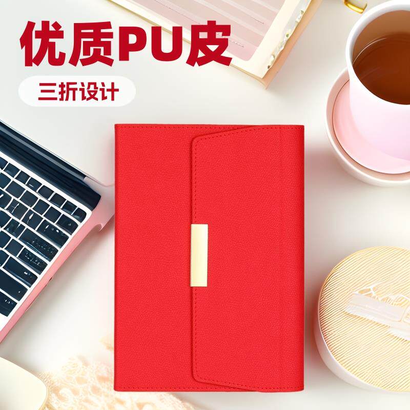 皮质三折笔记本现货商务办公a5记事本搭扣高颜值本子礼盒套装
