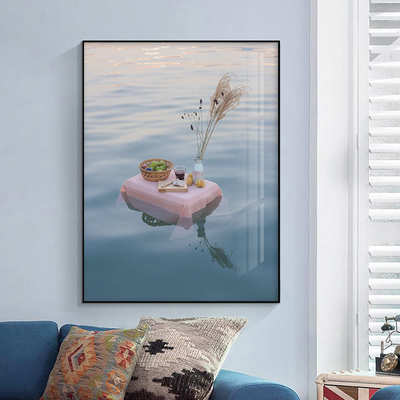 北欧ins简约小清新温馨风景装饰画海洋桌摆静物挂画客厅卧室餐厅