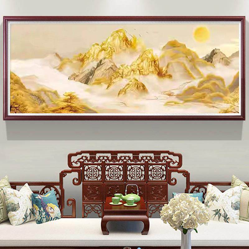 聚财金山十字绣2025新款线绣客厅靠山图山水画大幅满绣新品自己绣