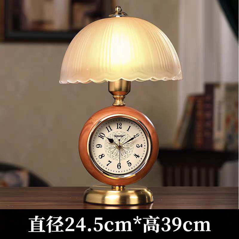 欧式新中式复古怀旧卧室台灯座钟书房客厅带钟表装饰床头柜灯静音