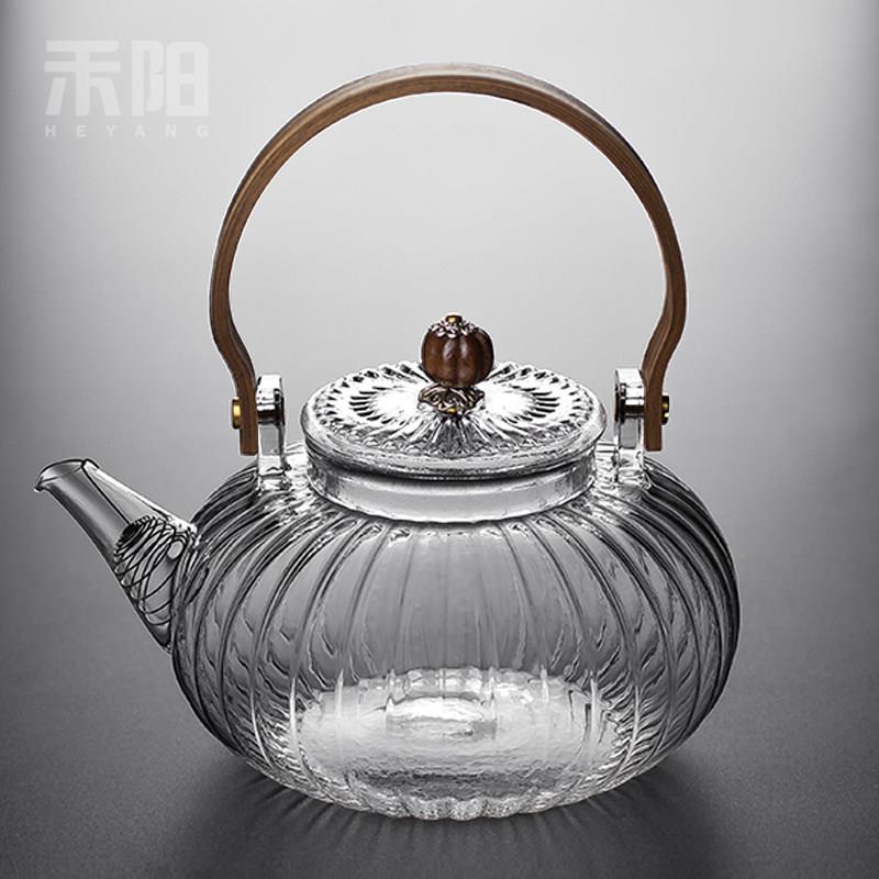 禾阳 玻璃煮茶壶大容量烧水壶新款花茶壶养生壶黑晶炉煮茶器套装
