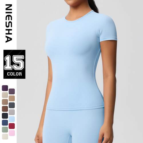 Skin friendly yoga clothes, short sleeved fitness tops,